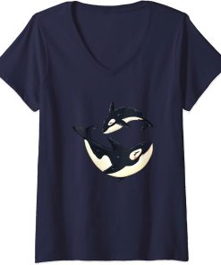 Womens Happy Orcas Killer Whale Cute Orca Lover Men Women V-Neck T-Shirt