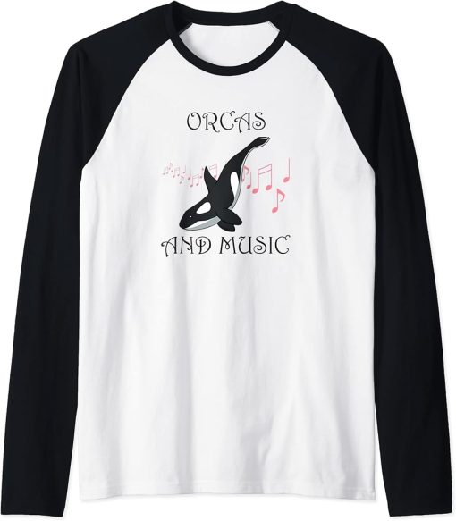 Orcas and Music Musician Whale Ocean Raglan Baseball Tee