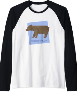 Orcas Island Brown Origami Bear Abstract Geometrical Animal Raglan Baseball Tee