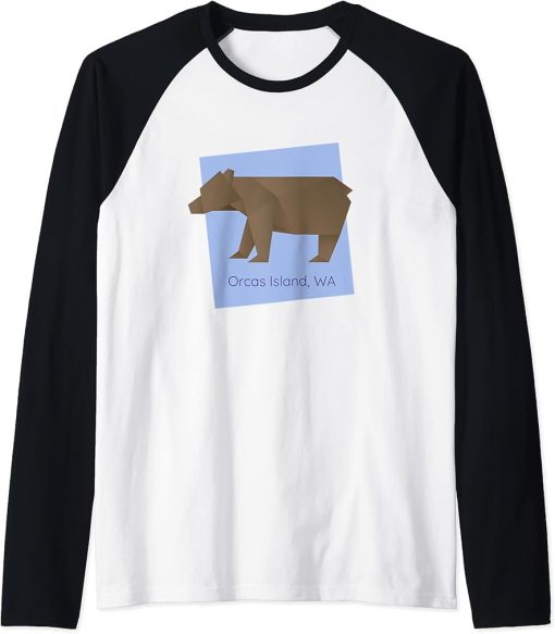 Orcas Island Brown Origami Bear Abstract Geometrical Animal Raglan Baseball Tee