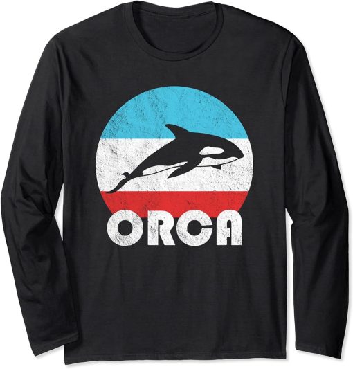 Orca Killer Whale Vintage Retro Silhouette Gift Long Sleeve T-Shirt