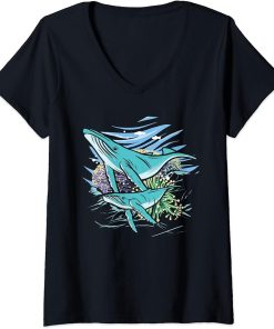 Womens Narwhal Beluga Whale Orcas Whale Sharks Orca V-Neck T-Shirt