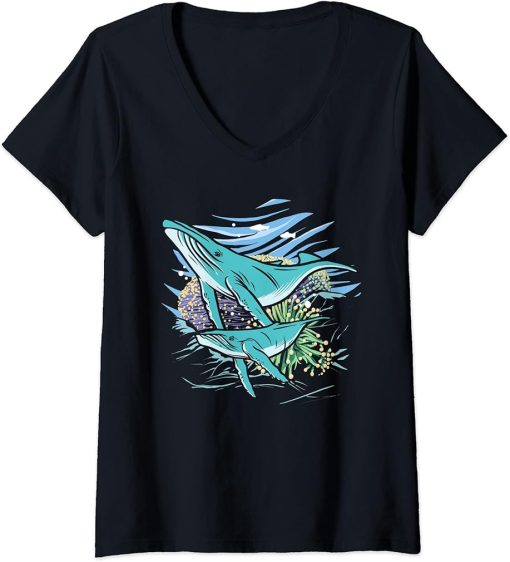 Womens Narwhal Beluga Whale Orcas Whale Sharks Orca V-Neck T-Shirt