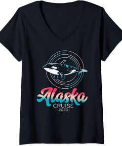 Womens Orcas Matching Family Friends and Group Alaska Cruise 2020 V-Neck T-Shirt