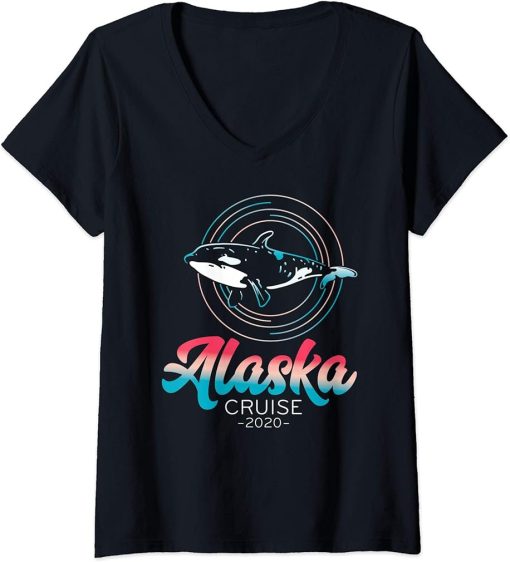 Womens Orcas Matching Family Friends and Group Alaska Cruise 2020 V-Neck T-Shirt