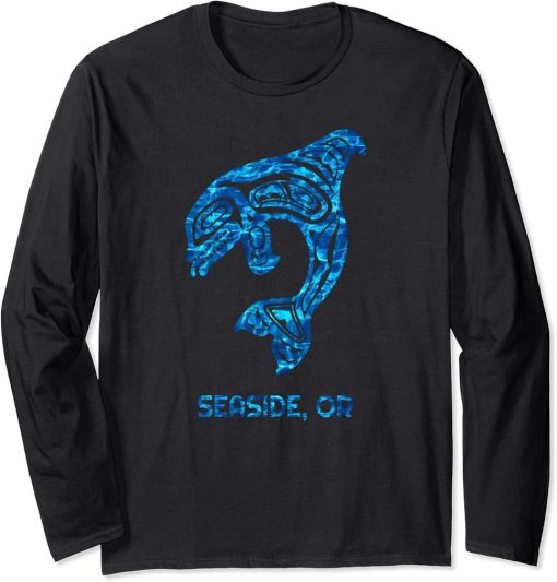 Seaside Oregon PNW Native American Indian Orca Killer Whale Long Sleeve T-Shirt